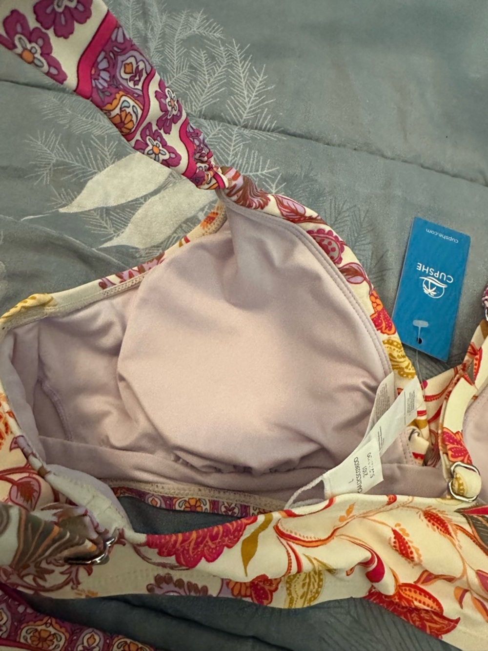 NWTS Cupshe Cream Floral Bikini Set with Pink and Red Accents Sz L - Picture 7 of 9